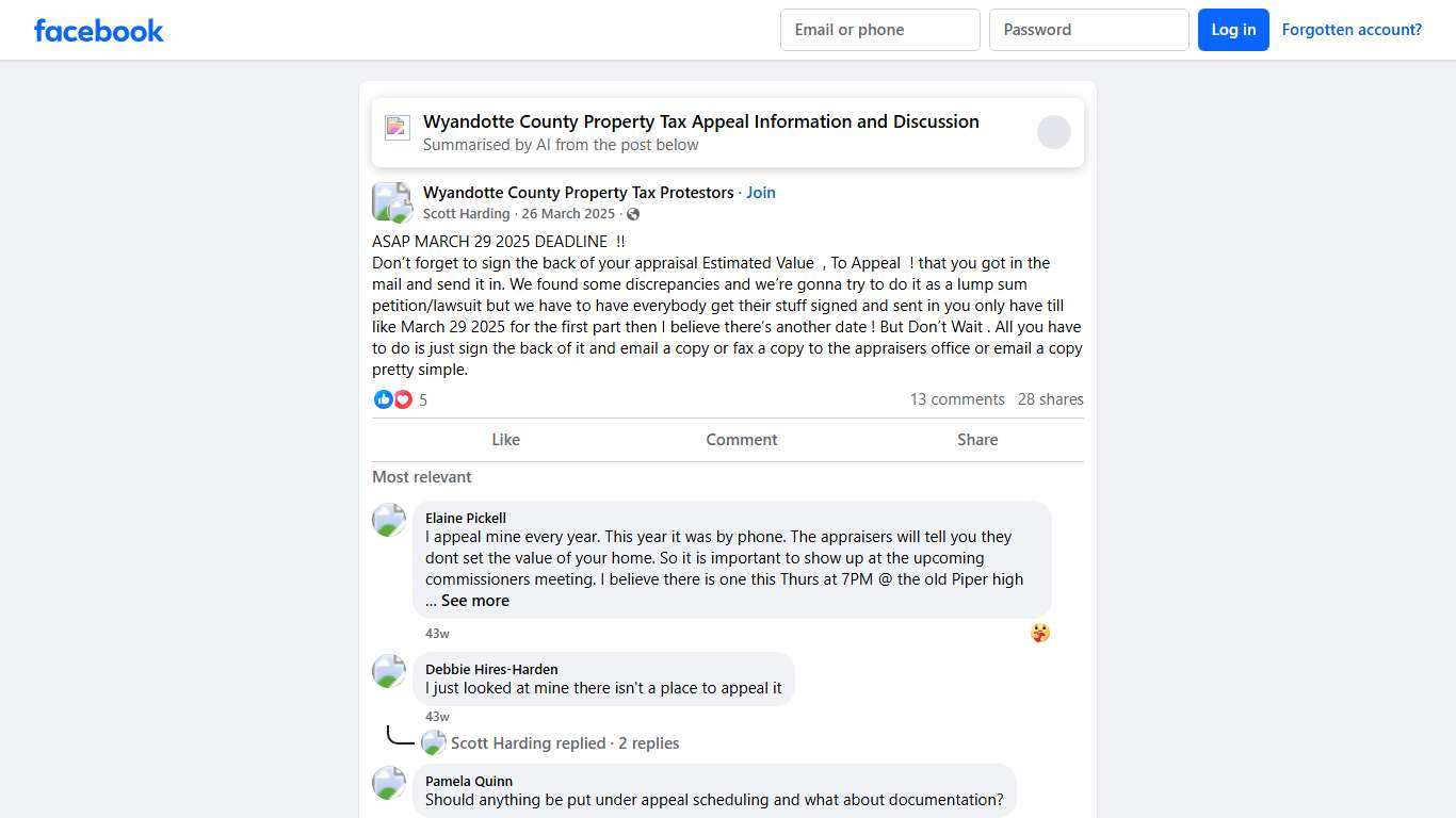 Wyandotte County Property Tax Protestors ASAP MARCH 29 2025 DEADLINE Facebook